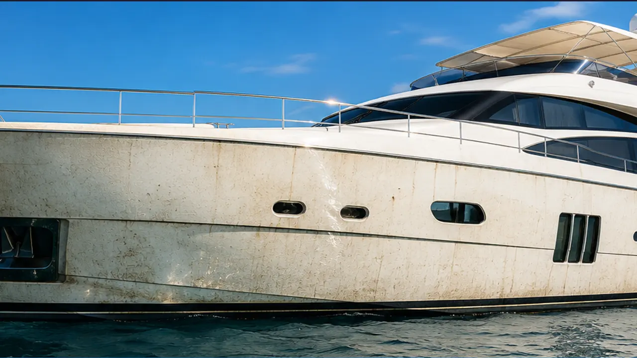 Yacht hull, less fouling and faster cleaning – Before